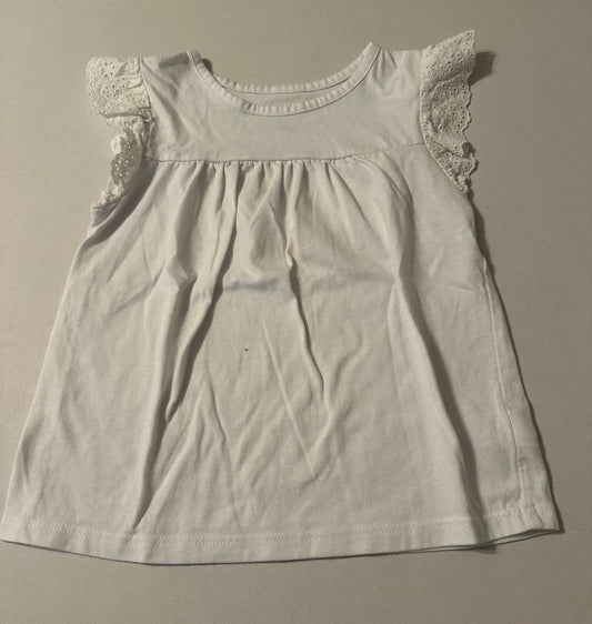 #160 Girls 4T Cat and Jack white short sleeve shirt with eyelet ruffle detail