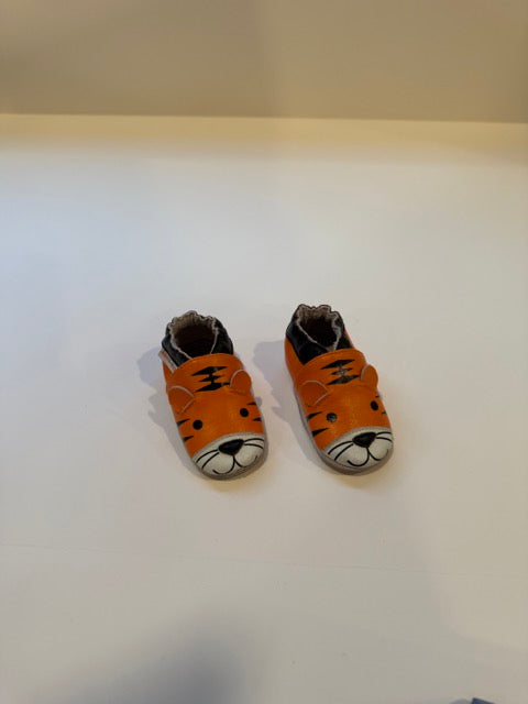 #9 -  Kimi and Kai -  Orange Tiger Soft Sole Leather Shoes Baby SIZE  12-18 months