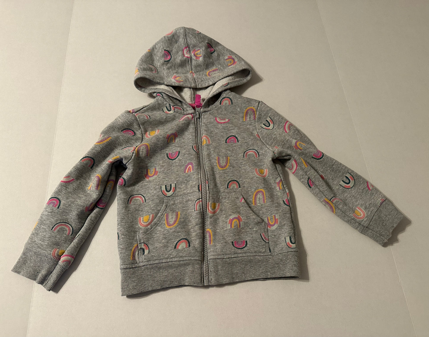 #160 Girls 4T Cat and Jack zip up gray rainbow hooded jacket