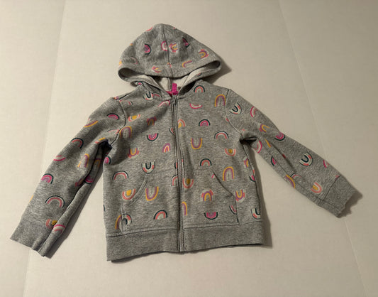 #160 Girls 4T Cat and Jack zip up gray rainbow hooded jacket