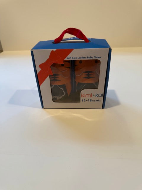 #9 -  Kimi and Kai -  Orange Tiger Soft Sole Leather Shoes Baby SIZE  12-18 months