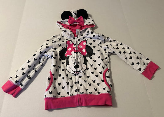 #160 Girls 4T Disney Junior Minnie Mouse zip up hooded jacket with ears on hood