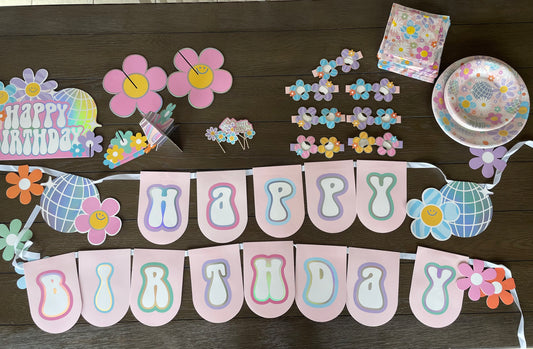 Seller 10- Flower Power birthday decorations