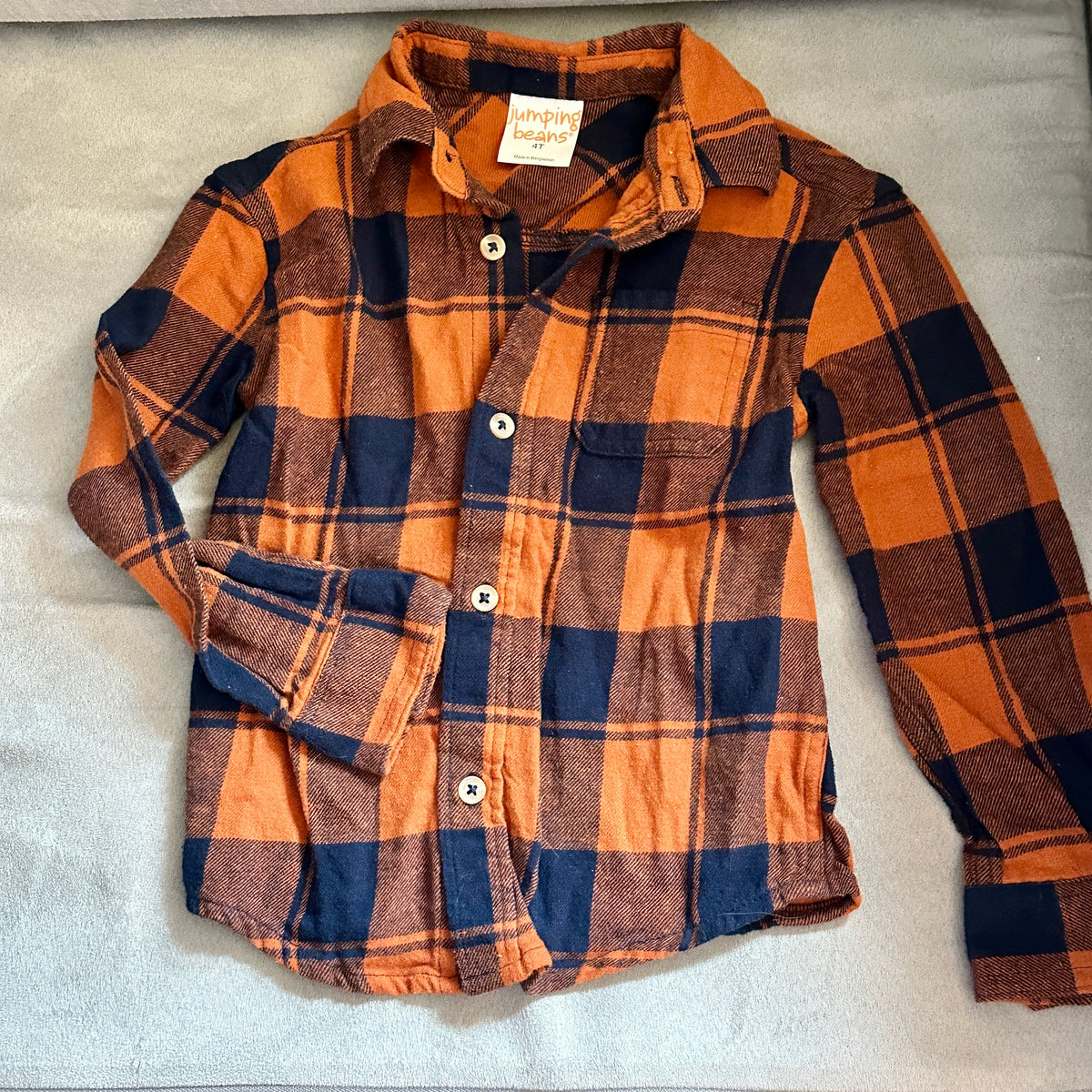 #48 Jumping Beans Orange & Navy Plaid Shirt 4t