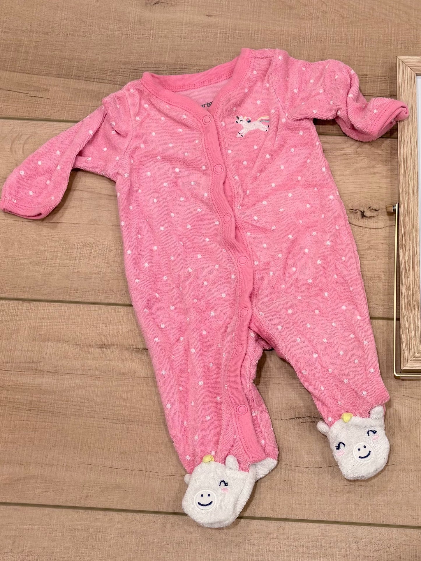 #37 NB Girls Terrycloth Pink Unicorn Sleeper
