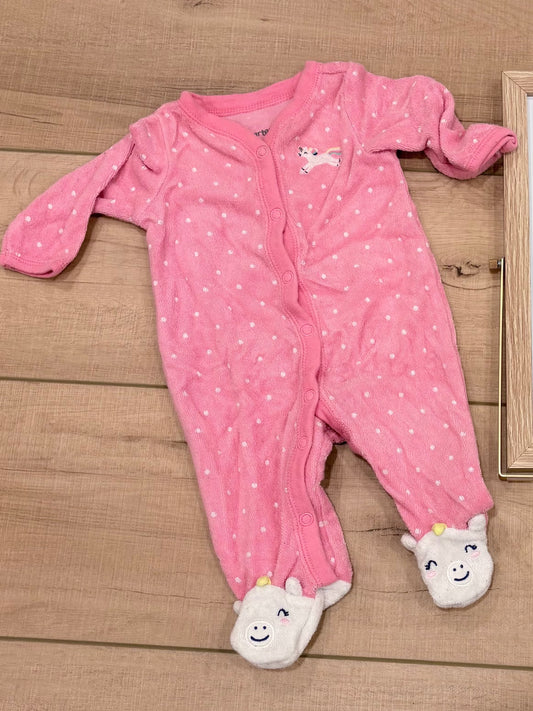 #37 NB Girls Terrycloth Pink Unicorn Sleeper