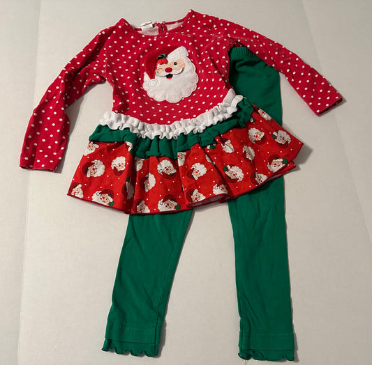 #160 Girls size 5 Ricrac and Ruffles 2 piece Santa Christmas outfit