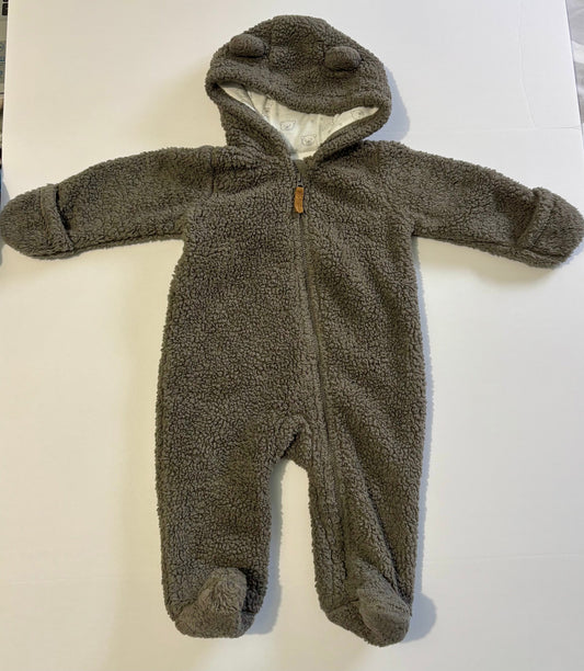 #132 - Carter's: Baby Hooded Sherpa Grey/Brown Jumpsuit/Bunting, 6M