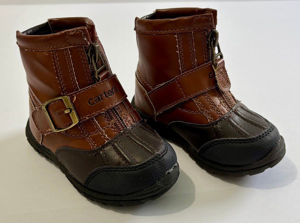 #132 - Carter's: Boy's Black/Brown Duck-Style Winter Boots - Size 5 - NEW