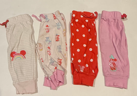 #170 Disney Amazon Essentials 4 pair Minnie Mouse joggers girls 9 months