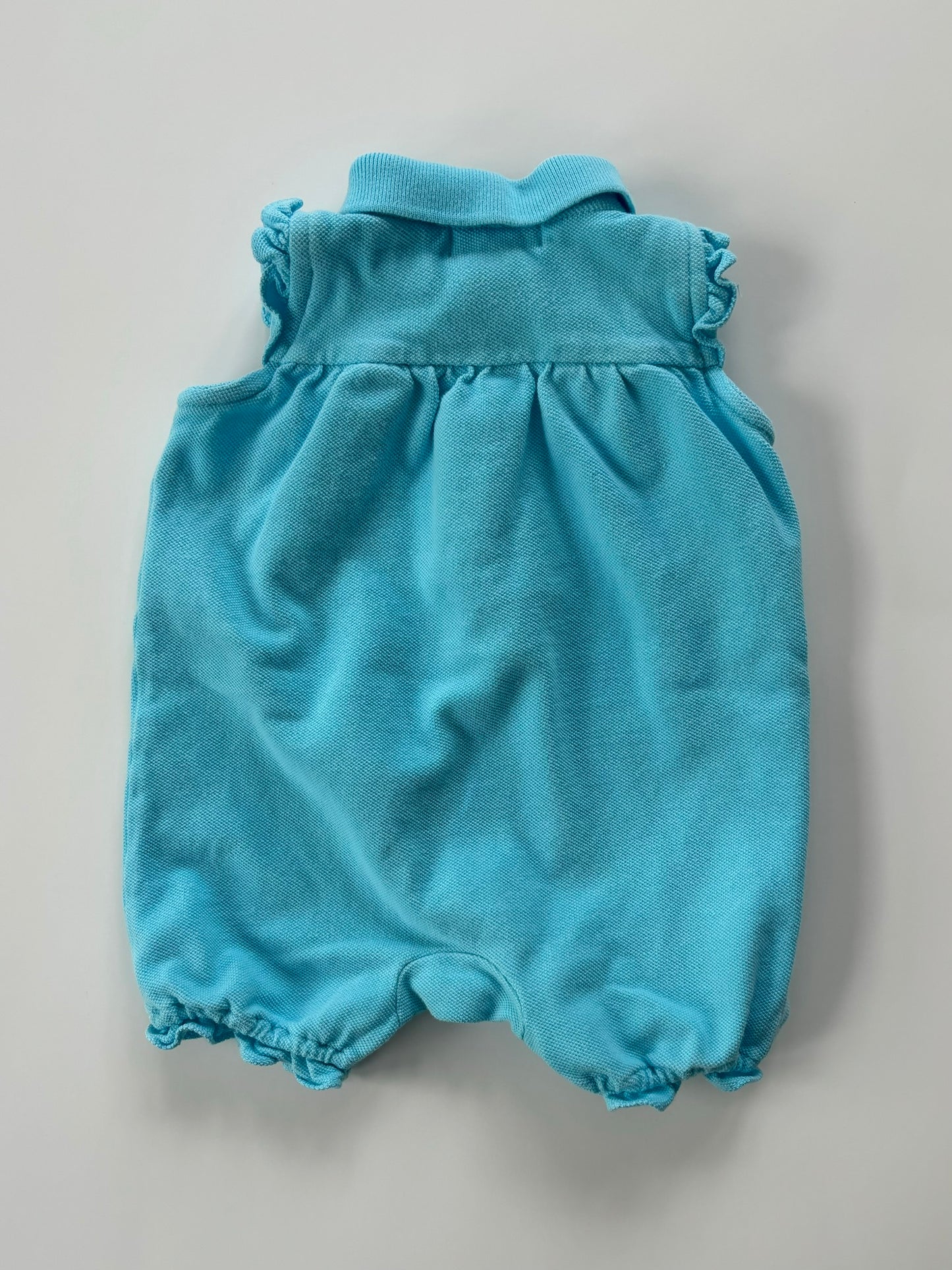 Girls 6 month Ralph Lauren Polo Sleeveless Ruffle Bubble Romper Light Blue