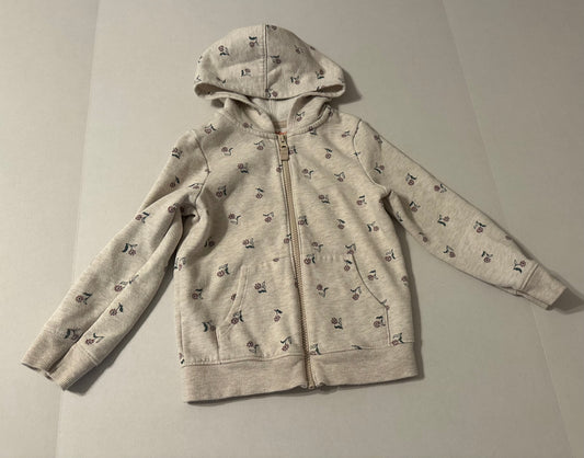 #160 Girls 5T Cat and Jack tan long sleeve hooded zip up sweatshirt with flowers