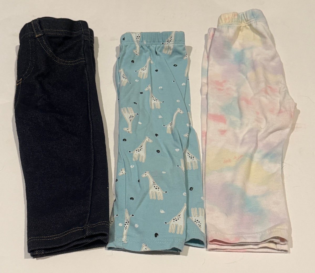 #170 First Impressions leggings bundle (3) jeggings, light blue giraffe with sparkle and tie dye girls 6-9 months