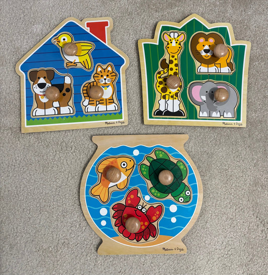 #132 - Bundle of 3 Melissa & Doug Wooden Jumbo Knob Puzzles