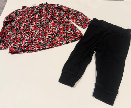 #170 Carters floral dressy top with black pants girls 9 months