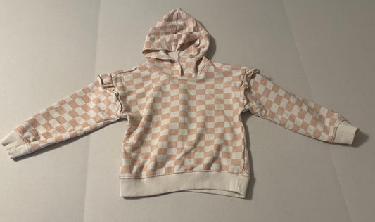 #160 Girls size 5 Jessica Simpson white/pink checkered lighter weight hooded sweatshirt