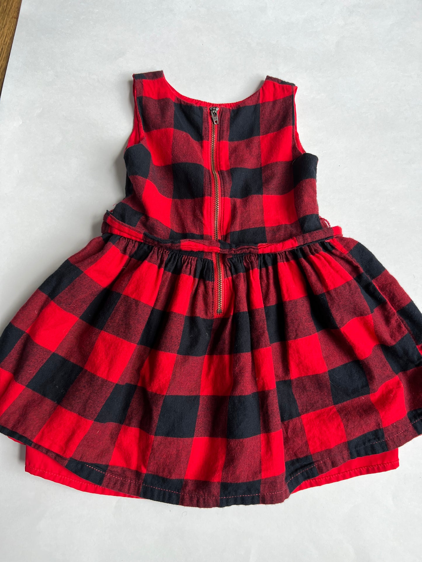 #4. Carters girls 2T red/black Buffalo plaid dress with exposed zipper on back, VGUC