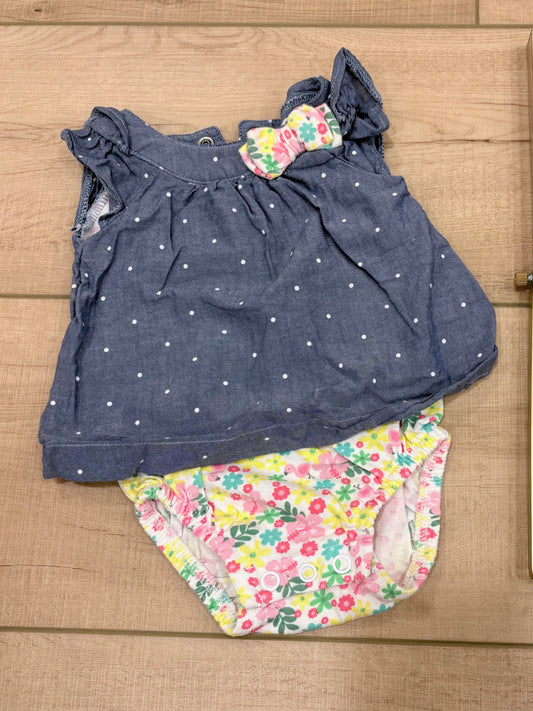 #37 NB Child of Mine by Carter's Floral and Polka Dot Chambray Bow Skirted Onesie