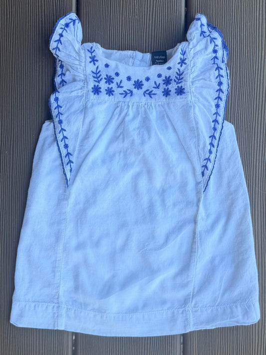 #28 REDUCED Baby Gap Girl Emboidered White Flutter Sleeve Tank Size 12-18 m