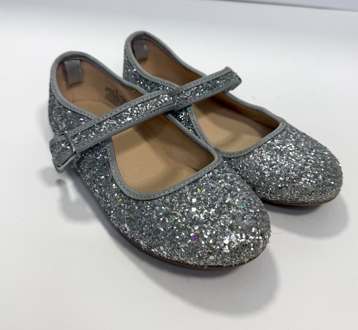 155 Girls Old Navy Silver Sparkle Dress Flats Size 1 EUC