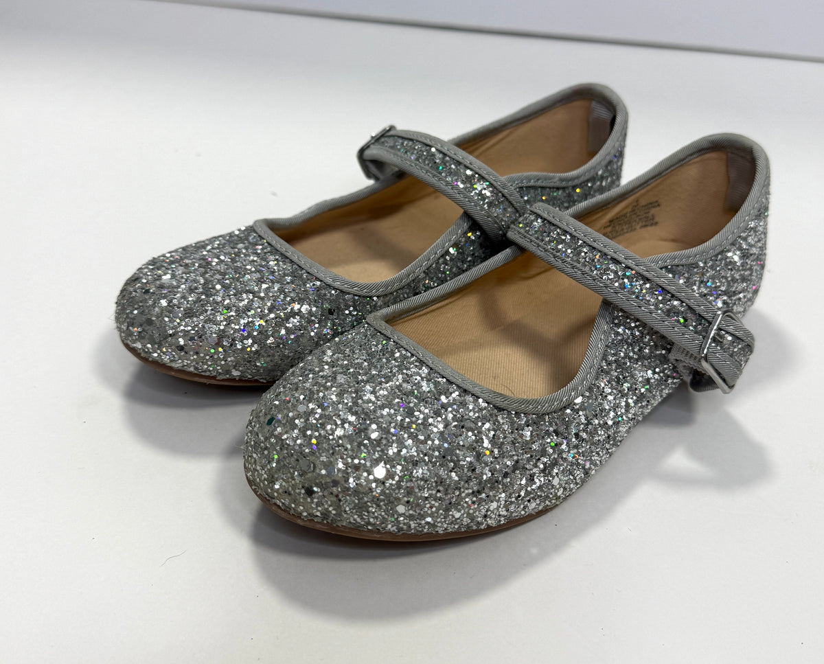 155 Girls Old Navy Silver Sparkle Dress Flats Size 1 EUC