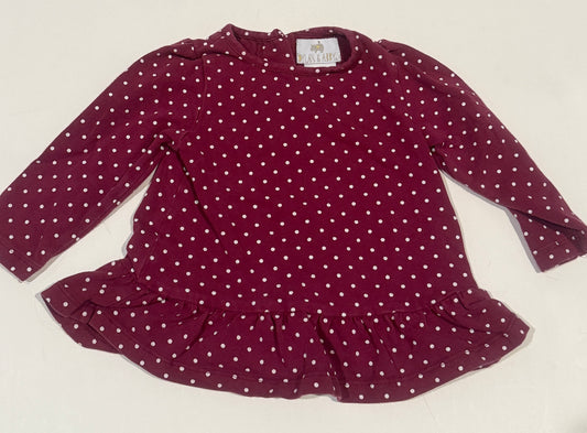 #170 Dylan and Abby maroon polka dot shirt girls 6-9 months