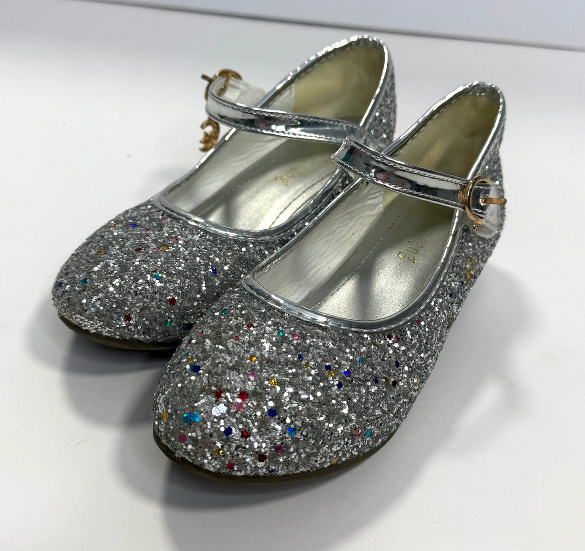 155 Girls Size 1 Silver Glitter Kitten Heels (see last picture and description)