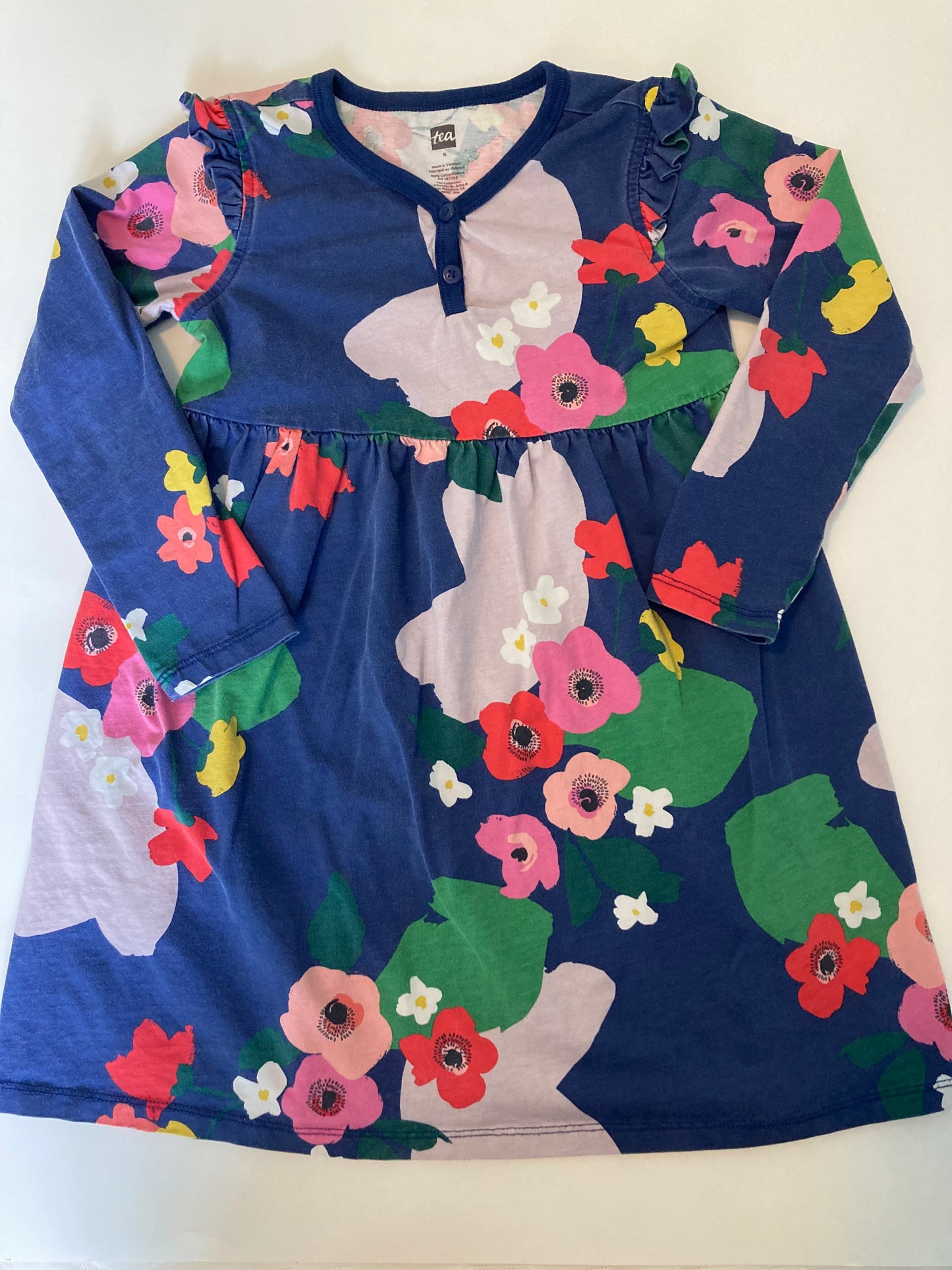 Tea Collection size 5 floral ruffle henley dress EUC