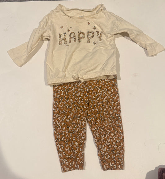 #170 carters “happy” cream too with matching pants girls 9 months