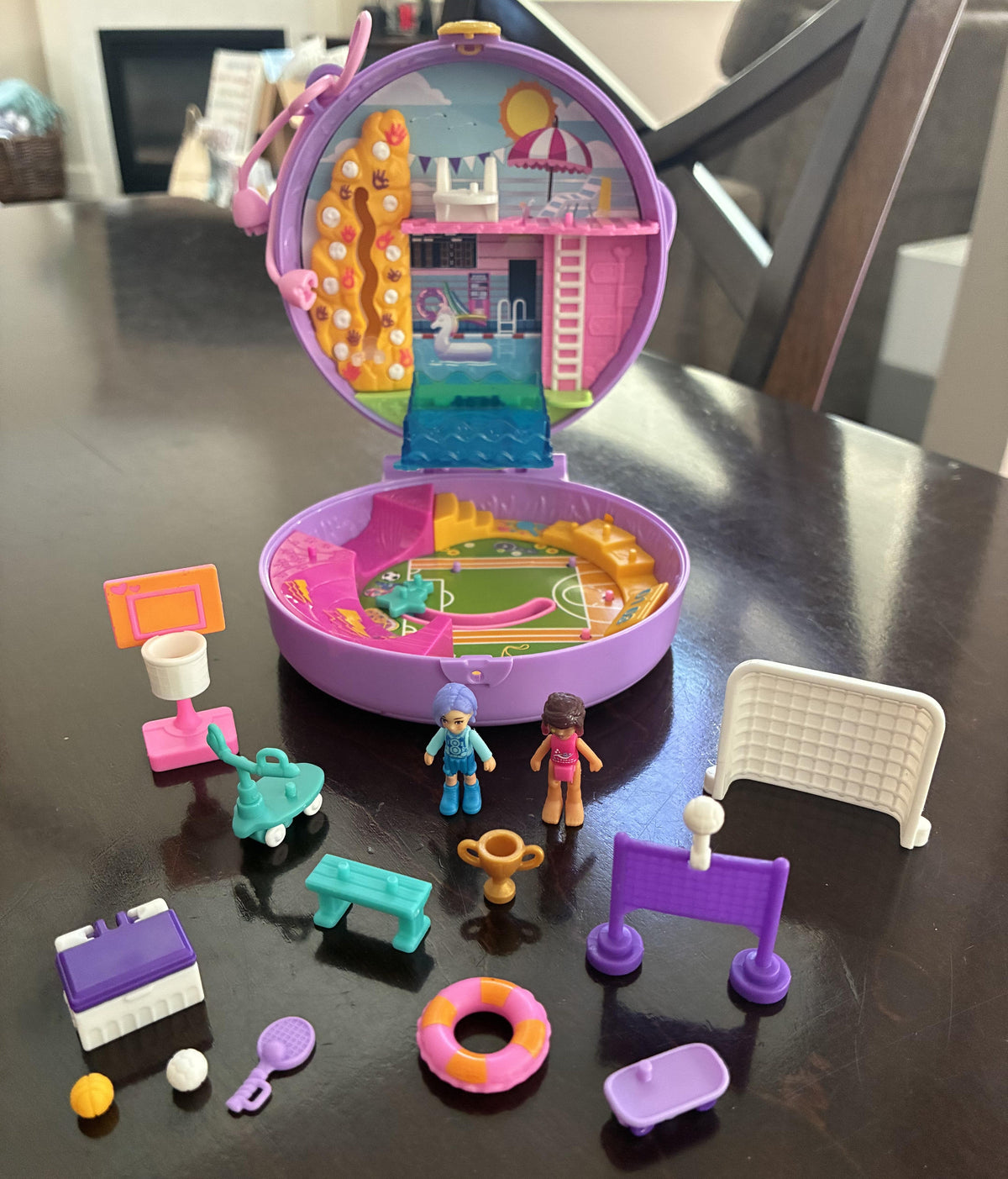 #126 Polly Pocket Flamingo Floatie Compact and Soccer Squad Compact
