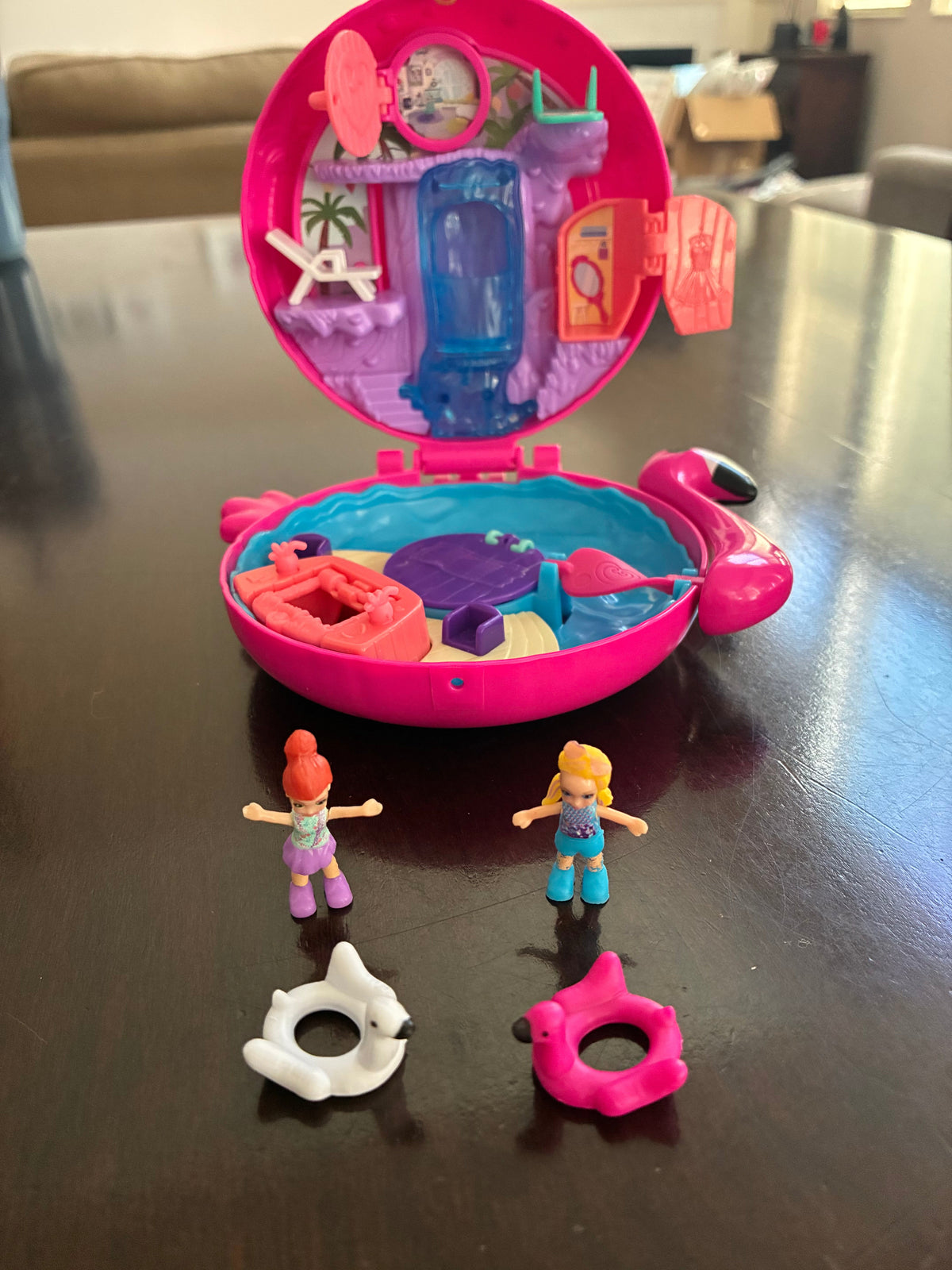 #126 Polly Pocket Flamingo Floatie Compact and Soccer Squad Compact