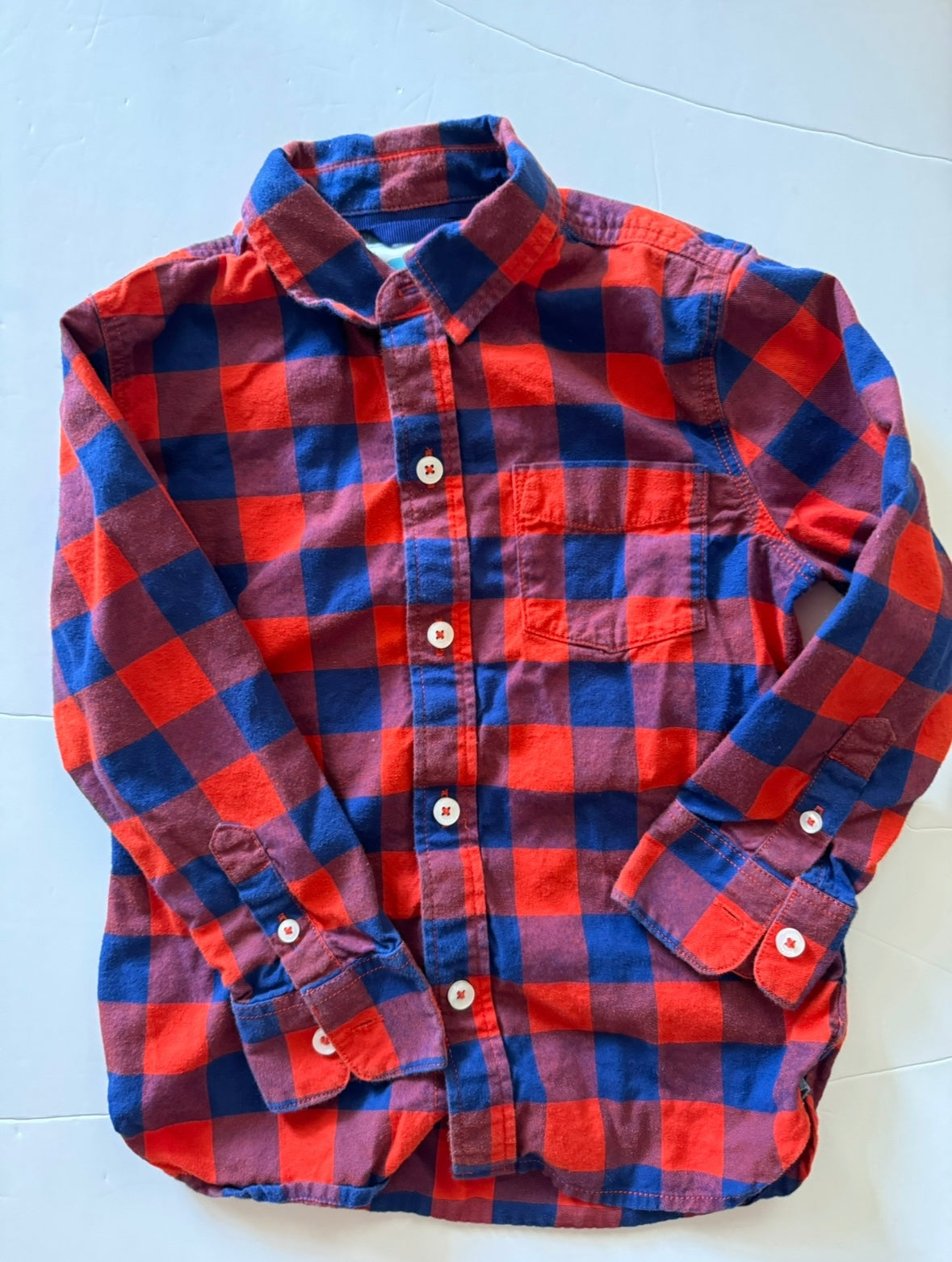 REDUCED PRICE #34 Boden boys size 4 / 5 t red navy flannel plaid button up shirt