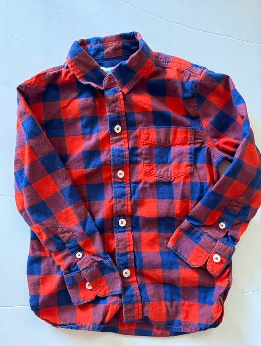 REDUCED PRICE #34 Boden boys size 4 / 5 t red navy flannel plaid button up shirt