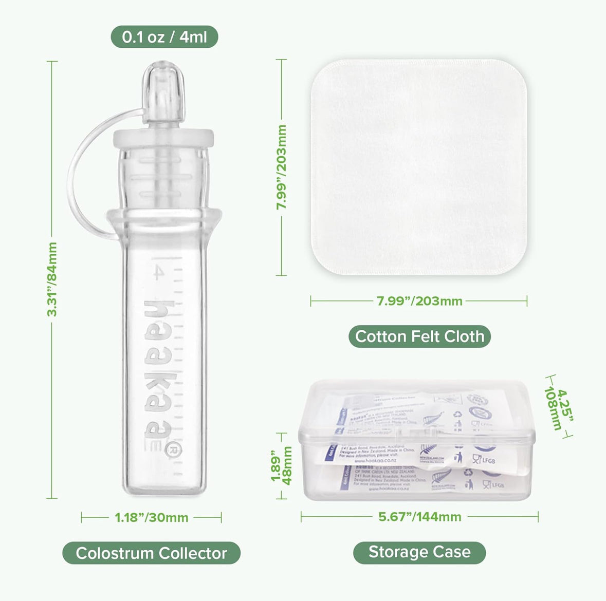 #132 - REDUCED - Haakaa: 5 Pack of Silicone Colostrum Collectors, + Cloth Wipe & Storage Case