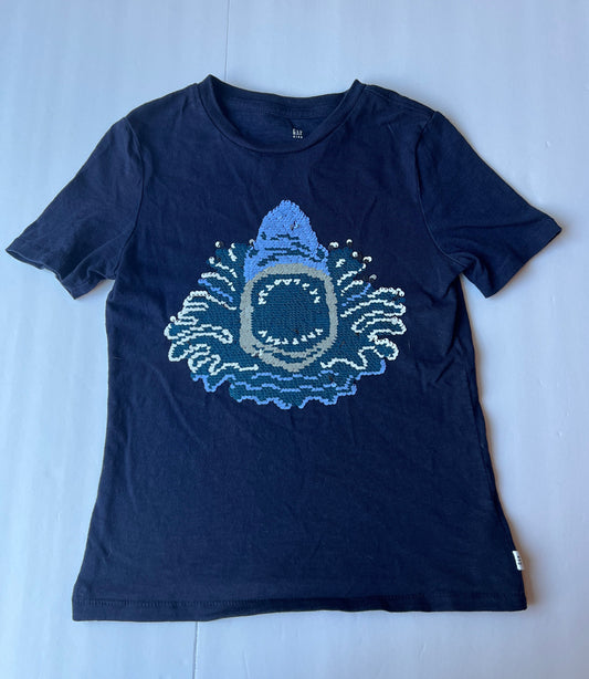 #180 Boys S (6-7) VGUC Gap Shark Reversible Sequin Navy Shirt (2 available)