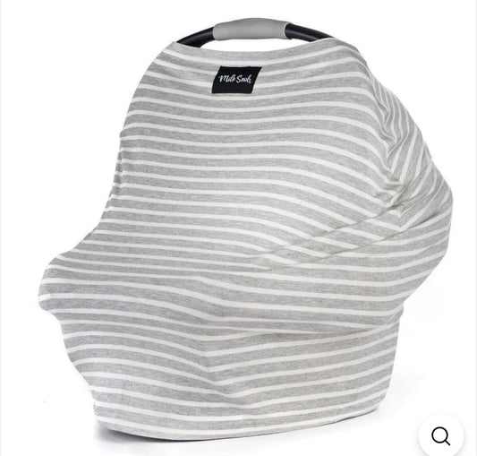 #132 - REDUCED - Milk Snob: 5-in-1 Cover in Heather Grey/White Stripes - SEE PHOTOS FOR ALL 5 FUNCTIONS
