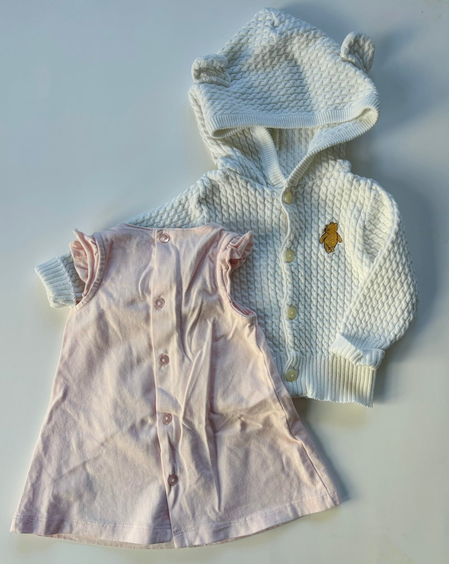 Girls 6 month Disney Classic Pooh Springtime Dress + Sweater Cardigan Bundle Pink White