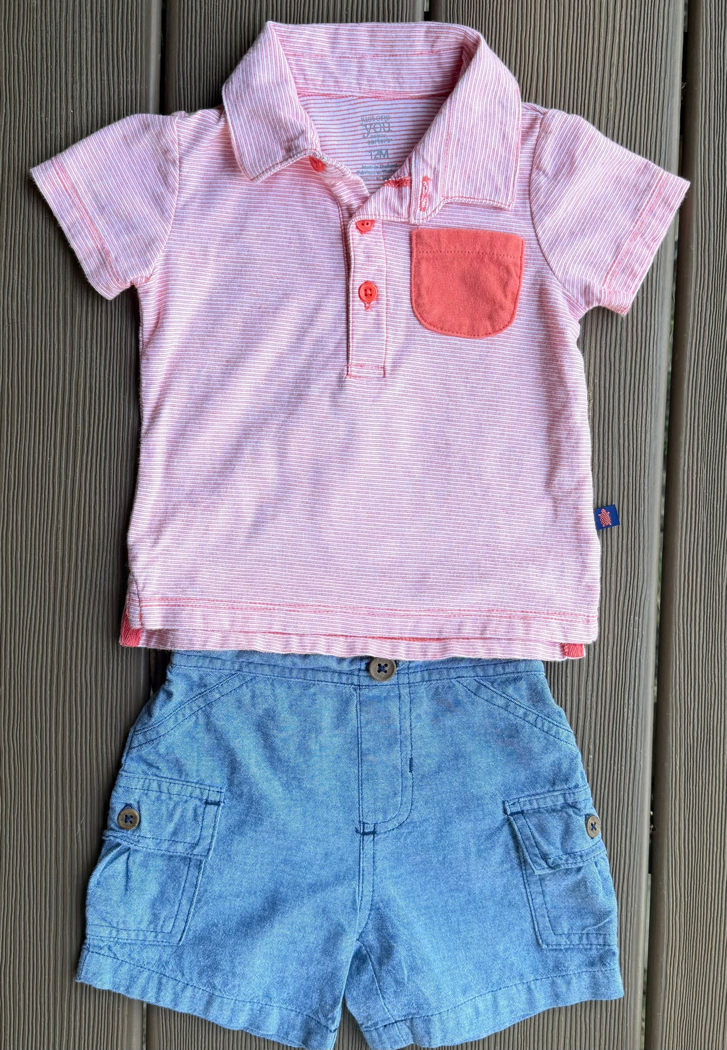 #28 REDUCED Just One You Striped Polo/Chambray Short Set Size 12m