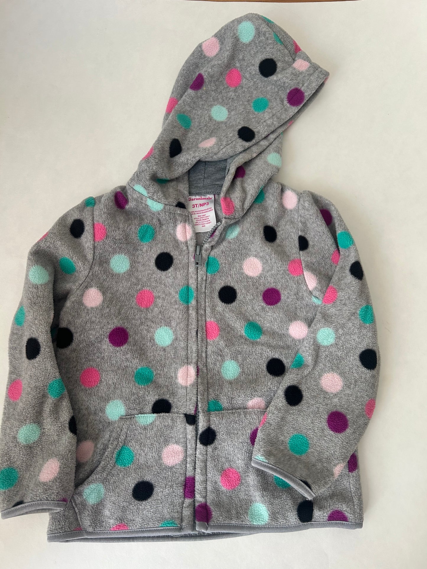 45242 Girls 3T off brand gray fleece polka dot full zip jacket