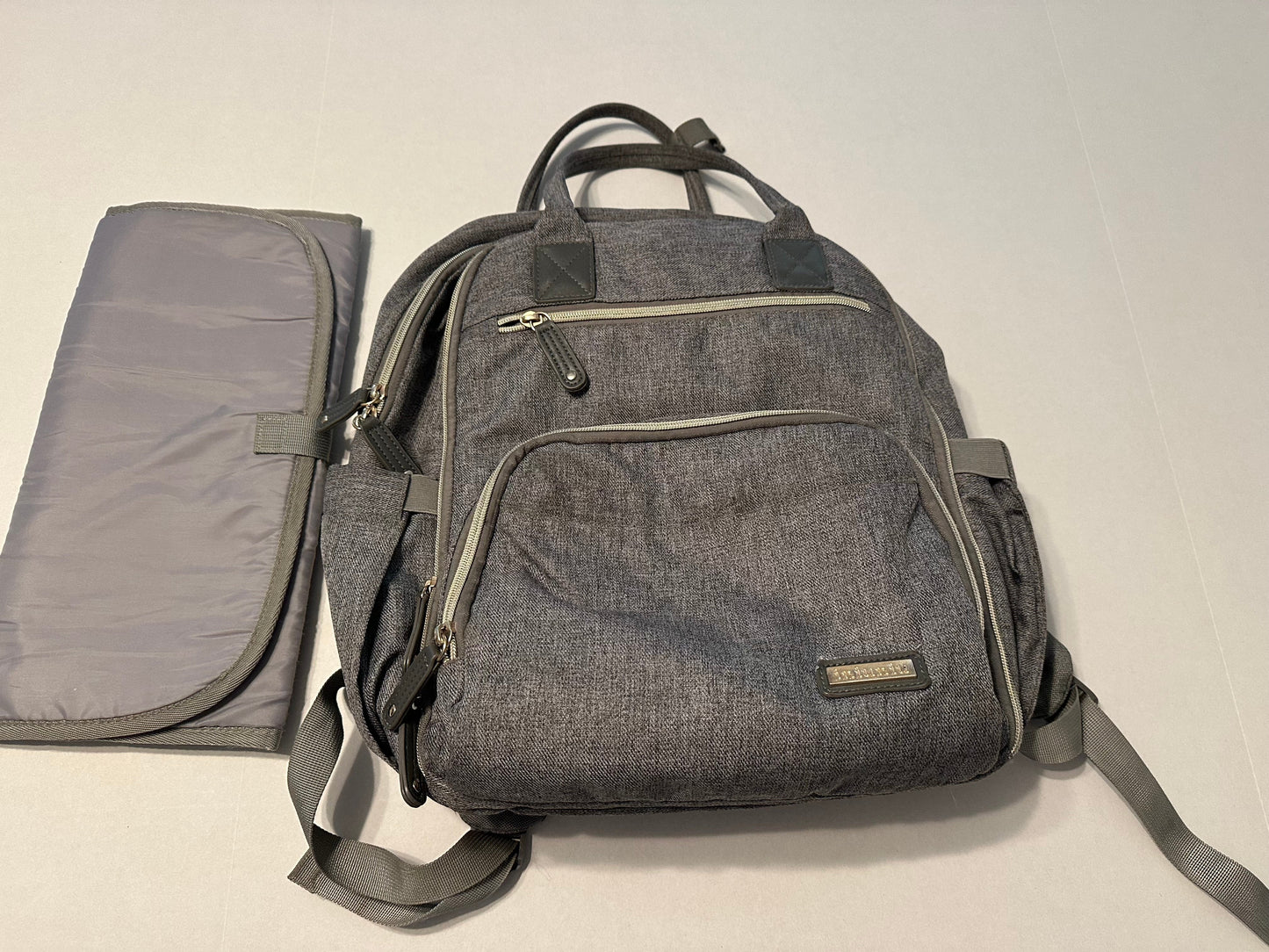 #160 Gray diaper bag with travel diaper changing mat