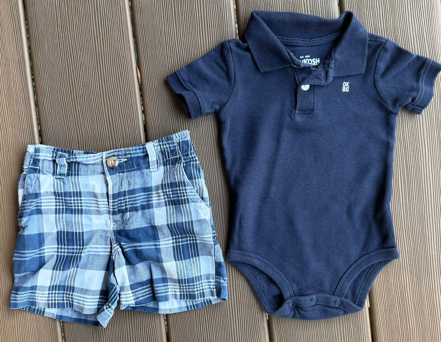 #28 REDUCED Chaps & OshKosh Navy Polo and Plaid Short Set, Size 12m