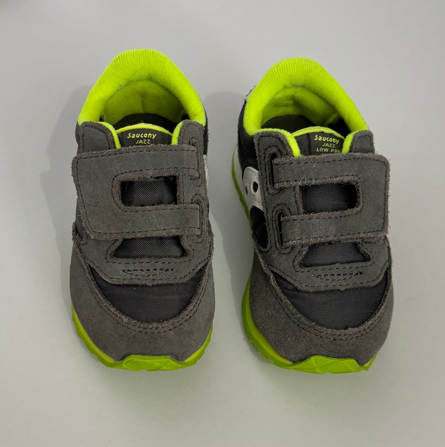 #132 - Saucony: Baby Jazz Hook & Loop Sneakers, Grey/Neon Green, Toddler 6.5