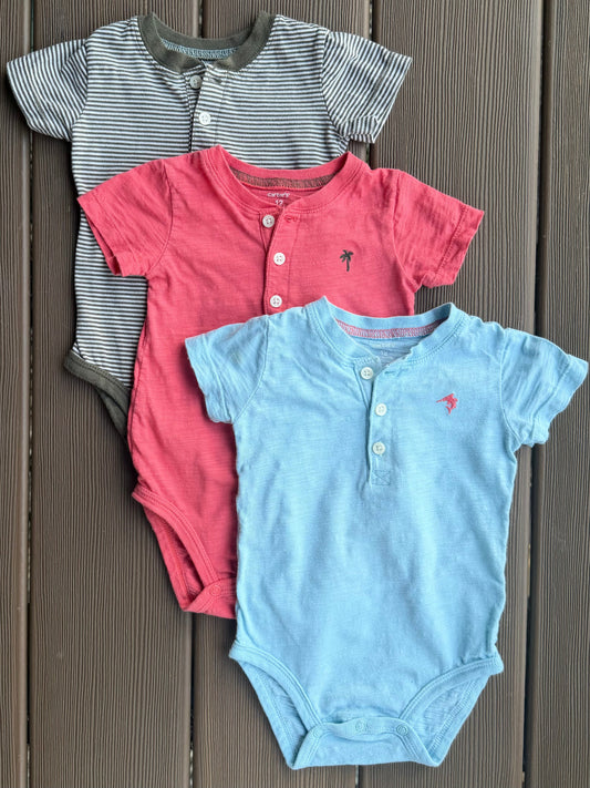 #28 REDUCED Carter’s Boys Button Onesie Set of 3, Size 12 m