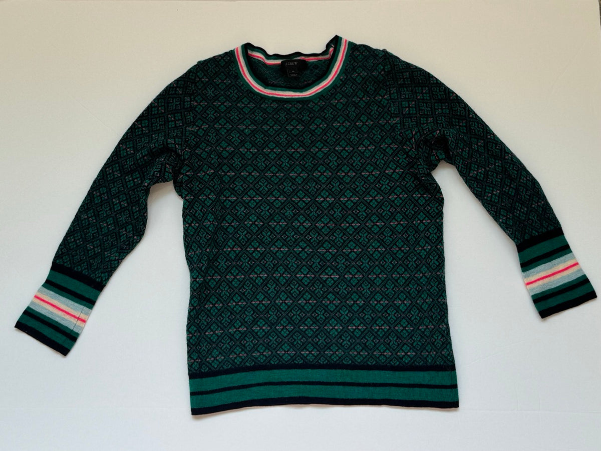 #82 J Crew Multicolor Diamond Pattern Merino Wool Sweater Size M