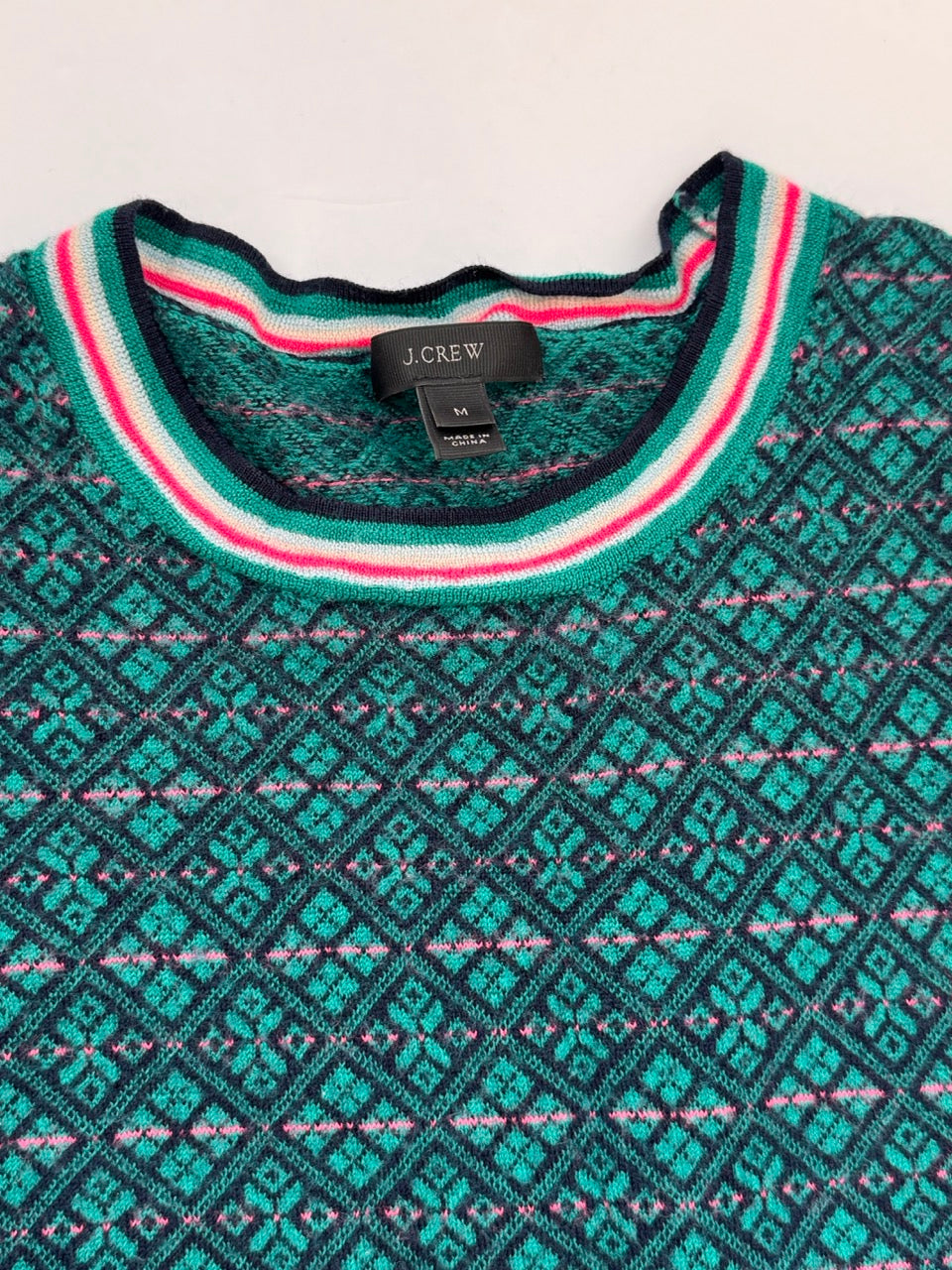 #82 J Crew Multicolor Diamond Pattern Merino Wool Sweater Size M