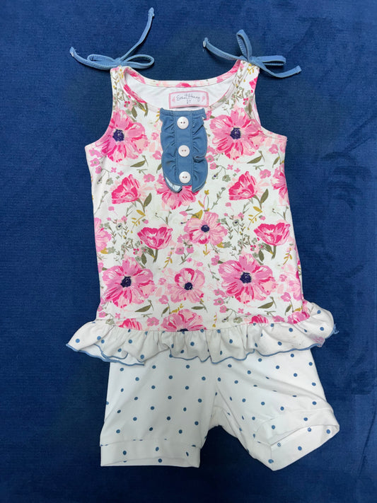 2T Sweethoney lounge set, tank top and short pajamas. Pink floral with button detail. VGUC.