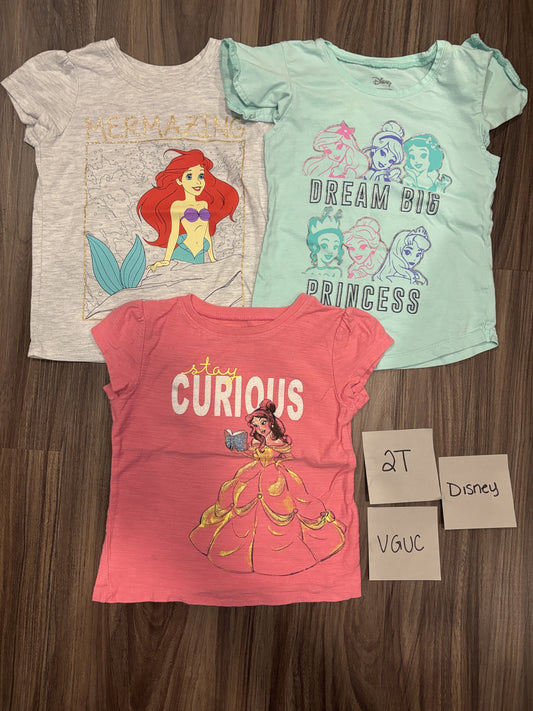#138 - 2T Disney VGUC (3) Tshirts (Ariel, Princesses, Belle)