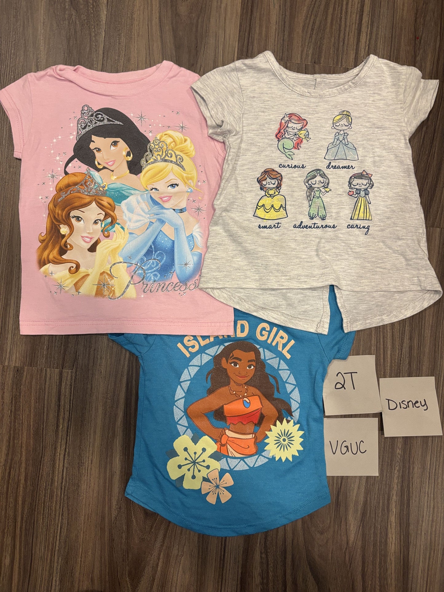 #77 - 2T - VGUC Disney - 3 Pack Shirts (Princesses, Moana)