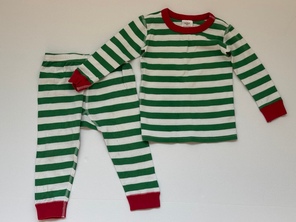 #82 Hanna Anderson Green, Red Striped PJs Gender Neutral Size 2T