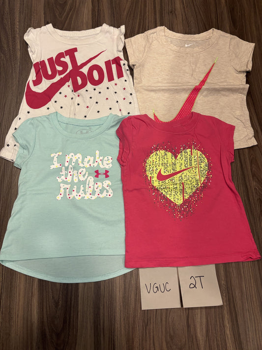 #77 - 2T - VGUC Nike - 4 Pack Nike Shirts (Just Do It, swoosh, I make the Rules, heart)